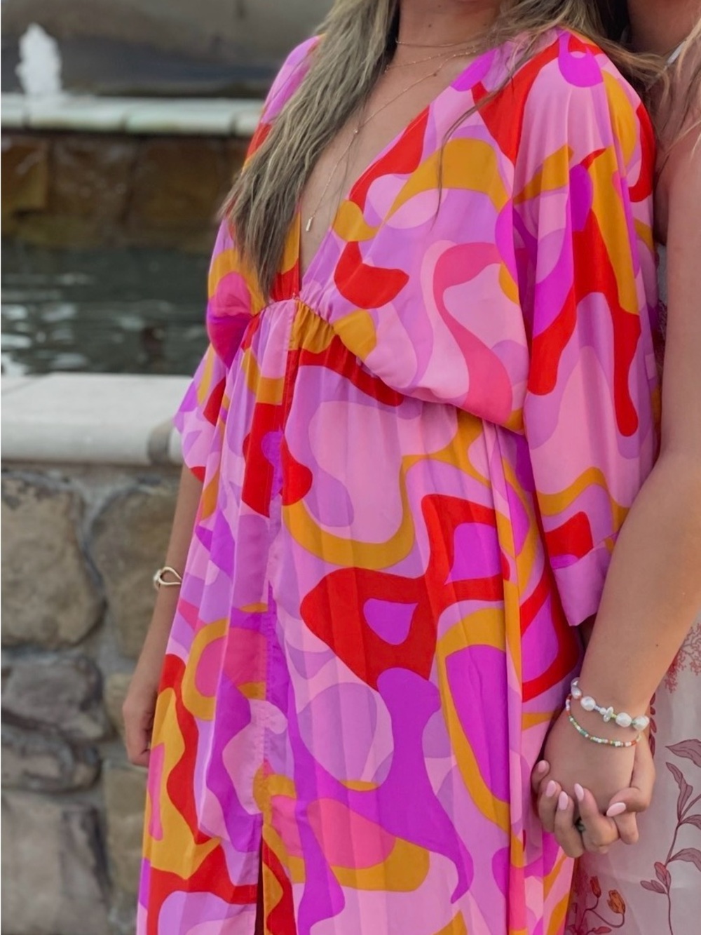 Vibrant Colorful Deep V Maxi Dress